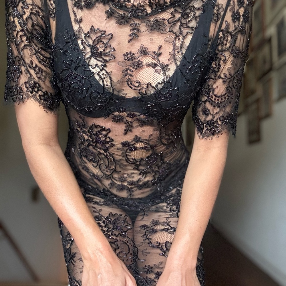 Vintage Beaded Sequin Lace Dress